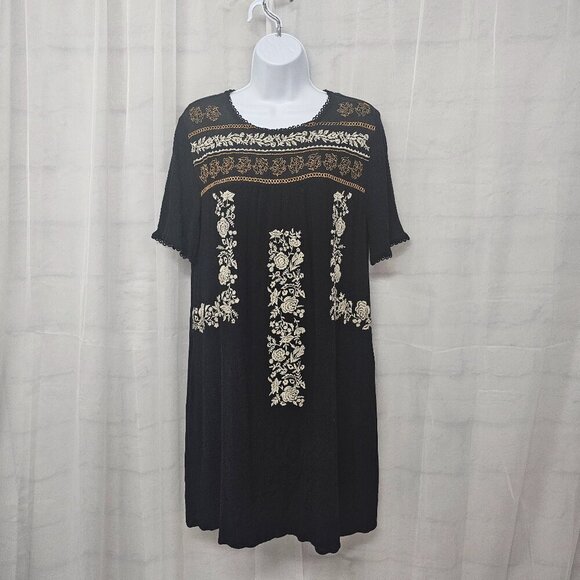 Knox Rose Black Embroidered Shift Dress Floral Boho Retro Festival M - Picture 13 of 13